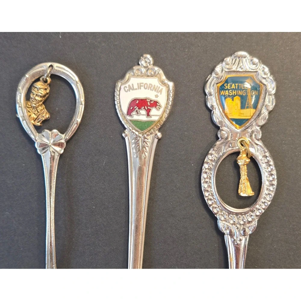 Lot of 10 Vintage Souvenir Collector Spoons California Seattle Florida Canada